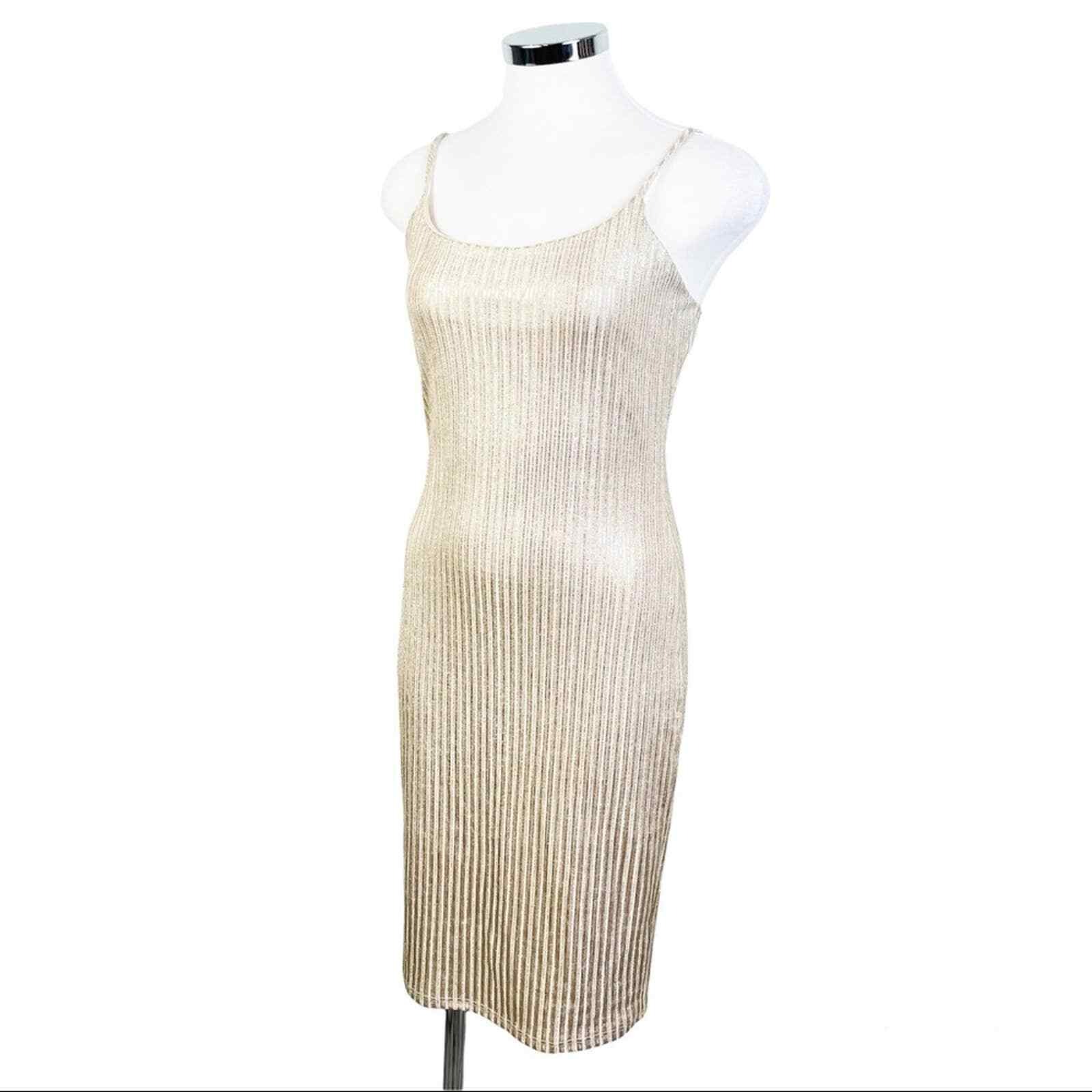 LABANGA Metallic Gold Midi Dress Size Small