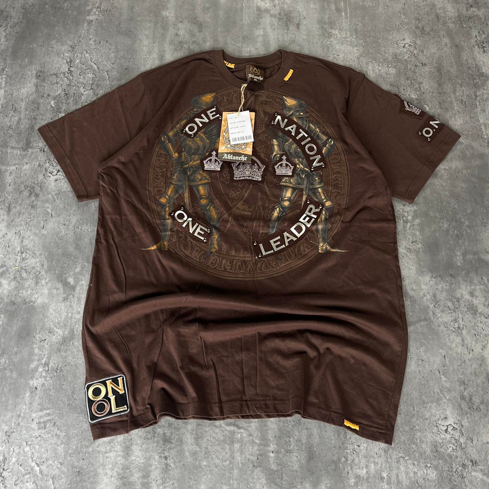 Crazy Y2K Affliction Style Unique Brown Graphic Grunge Shirt