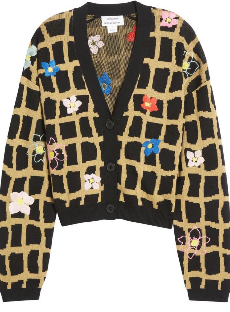 Nordstrom Cristina Martinez Embroidered Cotton & Cashmere Cardigan In Black L