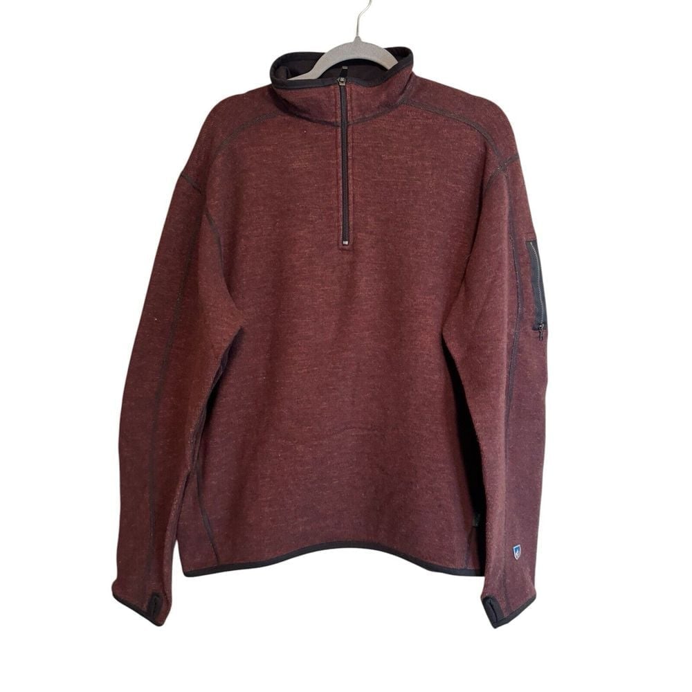 Kuhl Chianti Fleece Pullover Mens XL Red/Black 1/4 Zip Wool Blend Thumbholes