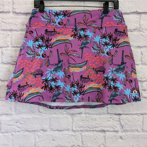 Dona Jo Shakira Skirt Skort 3 XL Waterlife Parrot Print Ruffles Tennis Athletic