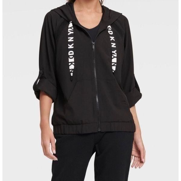 DKNY Sport Boxy Hoodie with Mesh Inserts in Black Size Medium