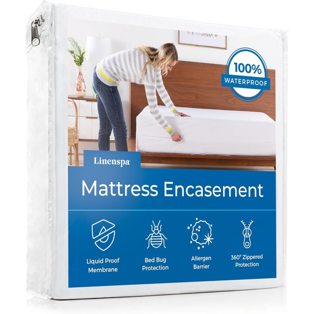 Zippered Mattress Cover Water & Bed Bug Proof Noiseless & Absorbent King White