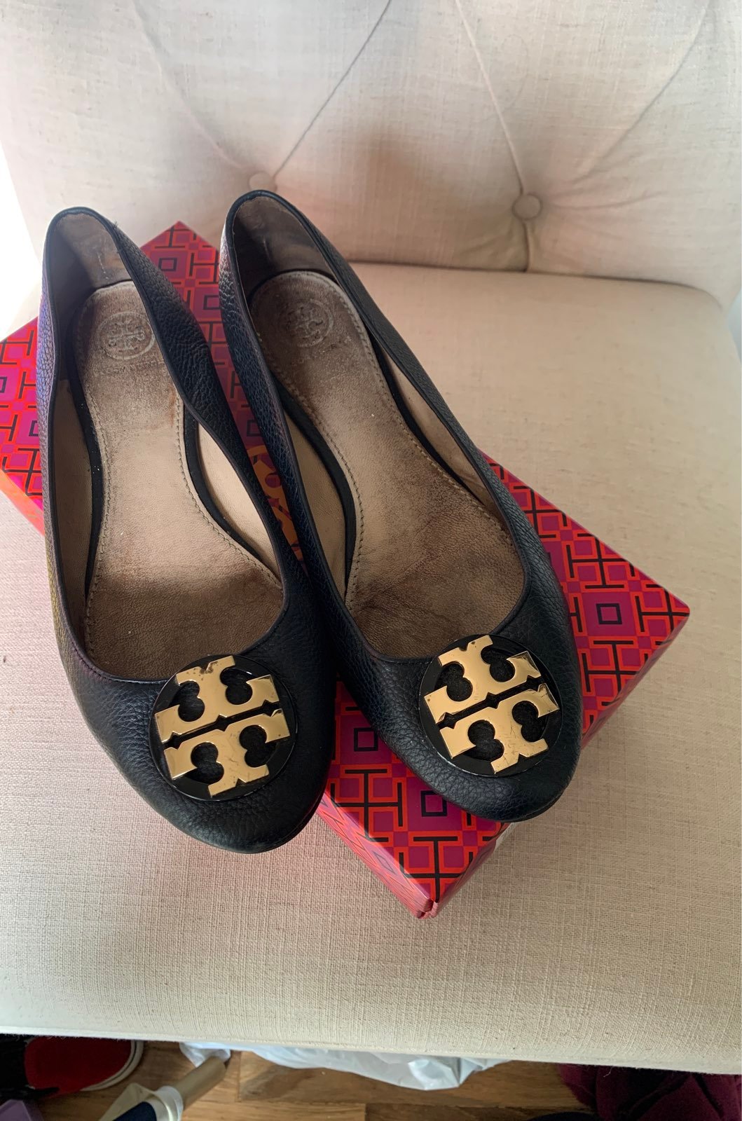 TORY BURCH Black Calf Leather Flats CLAI