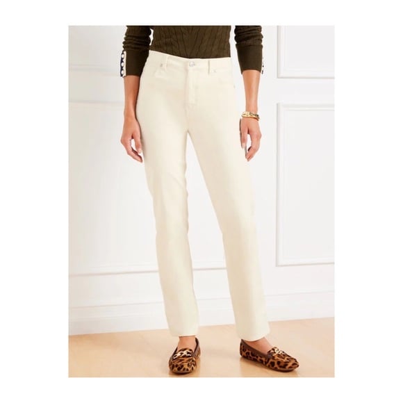 NWT Talbots Corduroy Straight Leg Slimming Cream Mid-Rise Full Length Pants