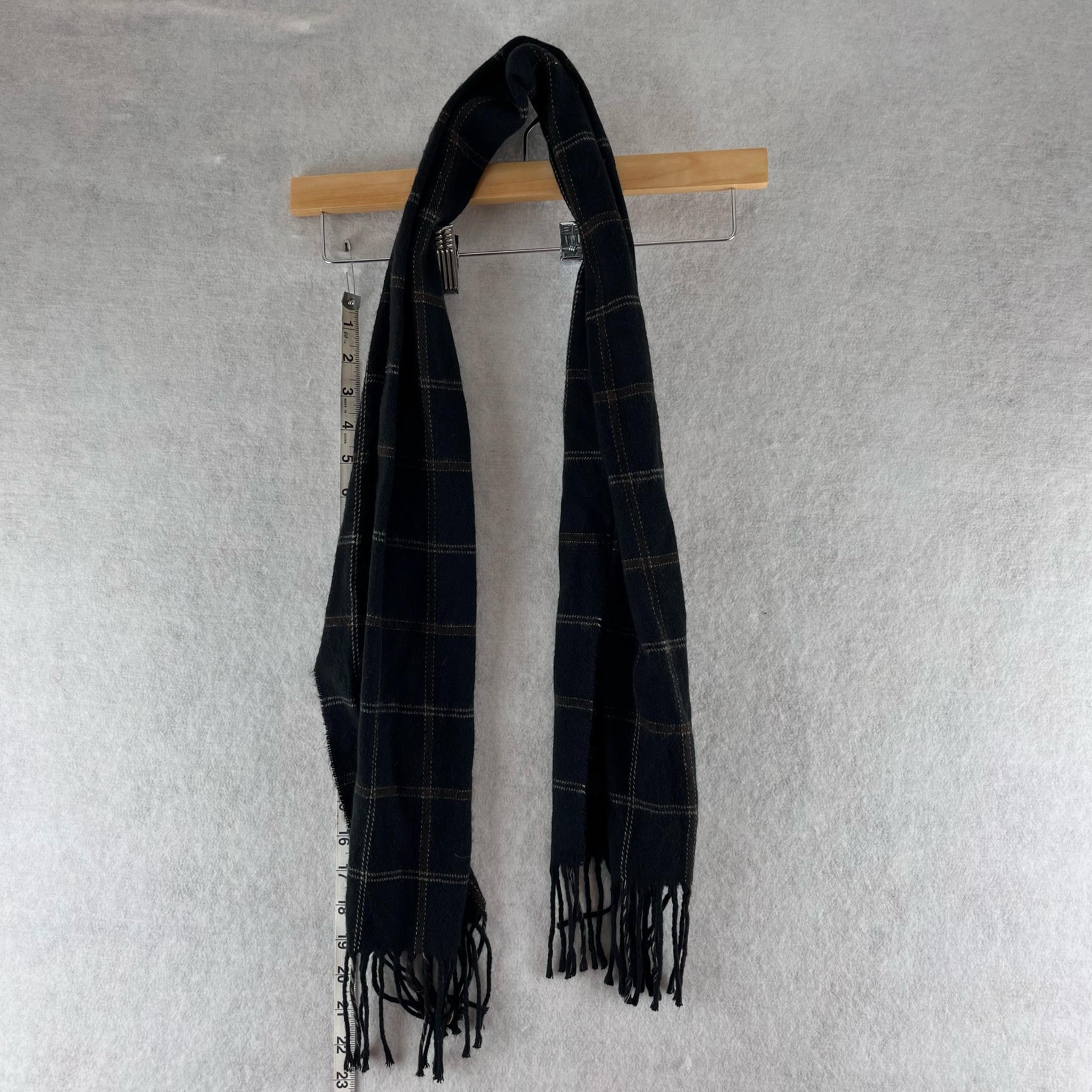 Geoffrey Beene Black Plaid Scarf Men's Made in Italy 100% Acrylic Winter Warm