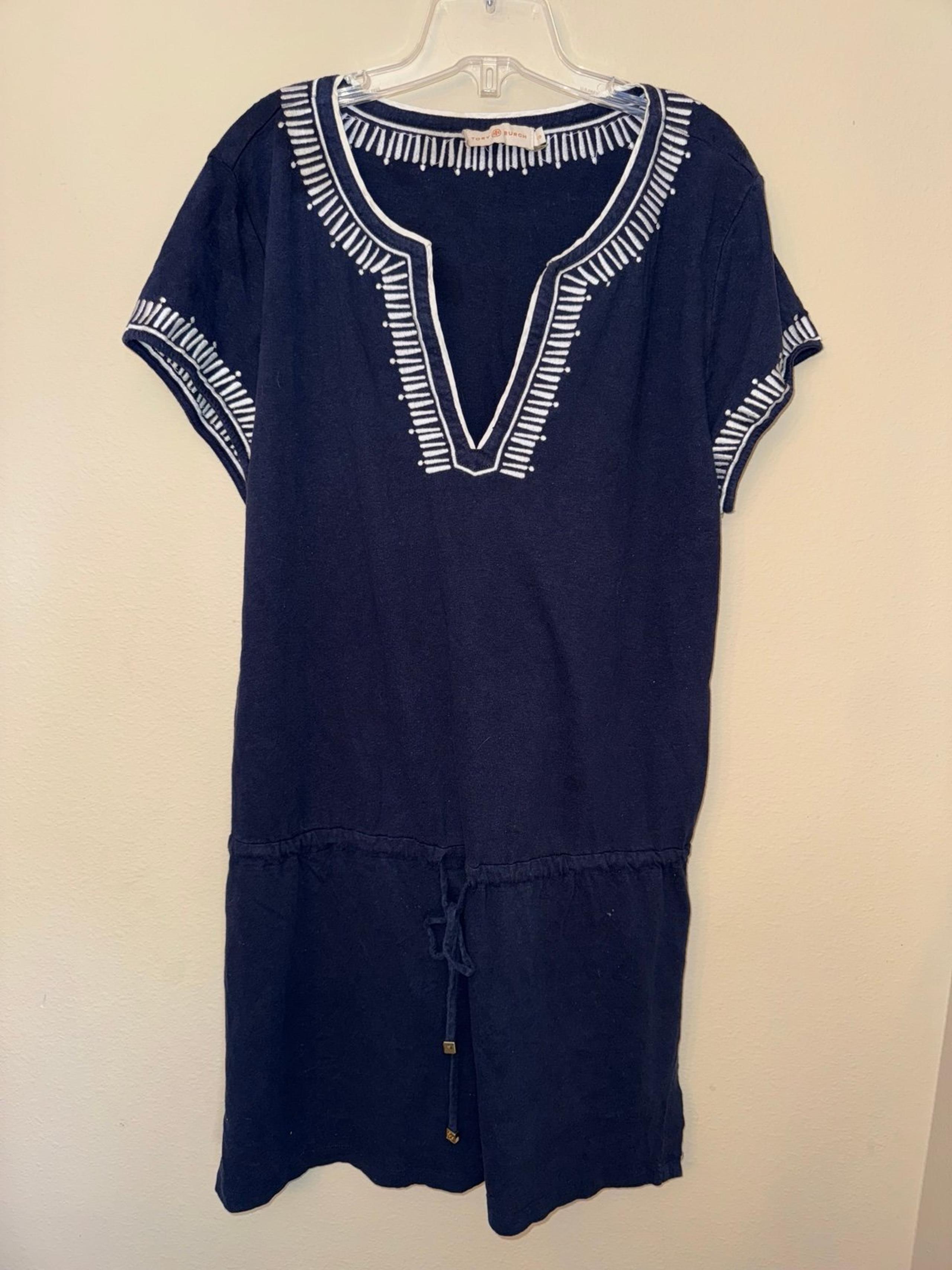 Tory Burch Tunic Coverup Blue Large Tie Waist