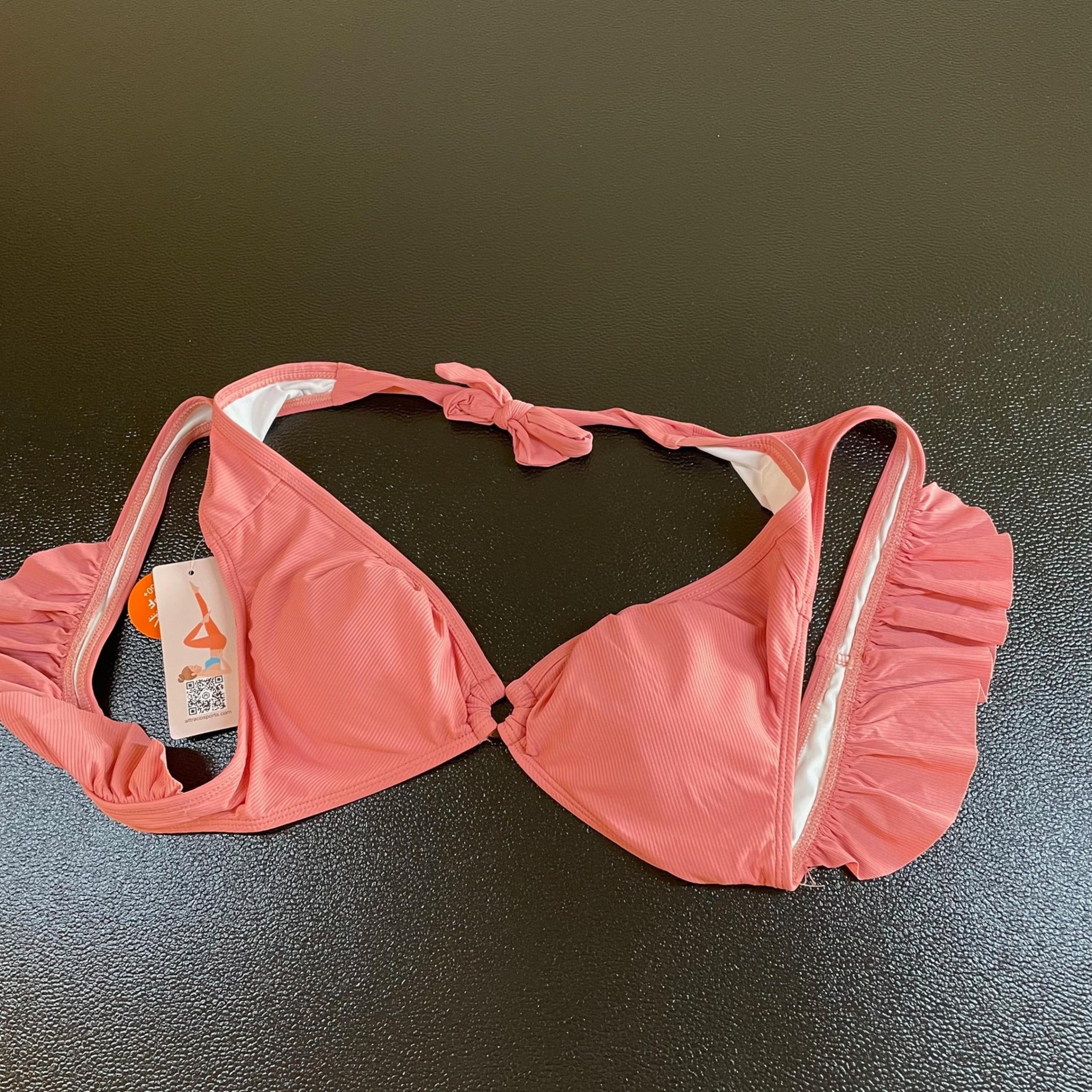 Attraco Ruffle Trim Halter Bikini Top UPF 50+ Swimsuit Top Womens Medium NWT