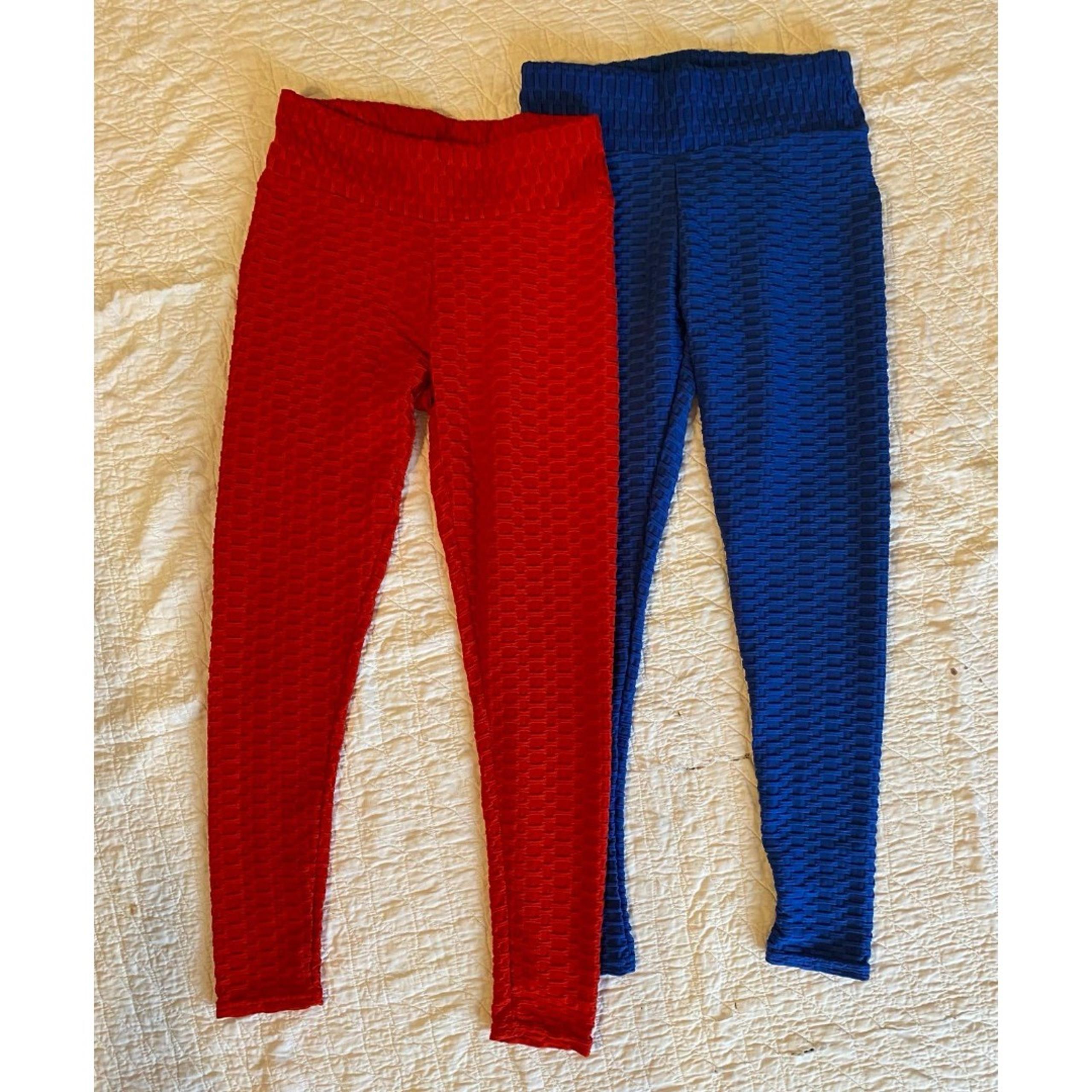 TWO Pair Stretch Pants DoublJu Red Blue Textured Cropped Tapered Ankle New