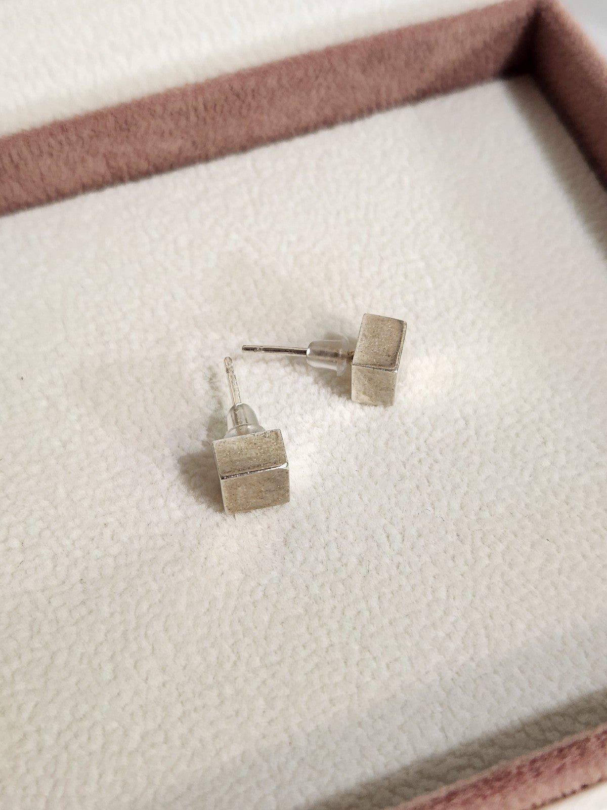 Genuine Vintage Sterling Silver 3-Dimensional Cube Earring Studs