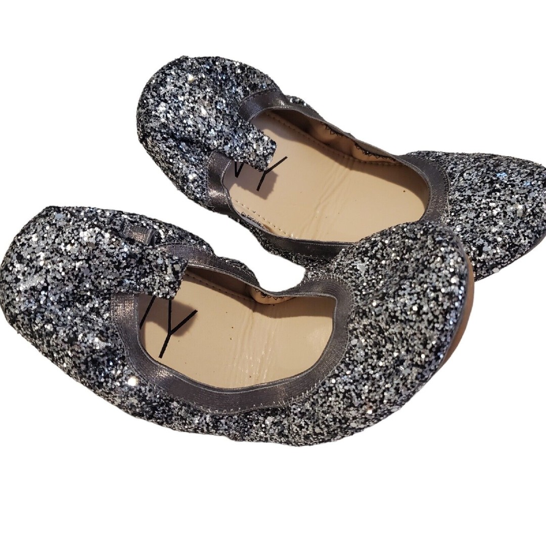YNY Womens Flats Lexington Navy Blue Sequin Ballet Round Toe Elastic 9M