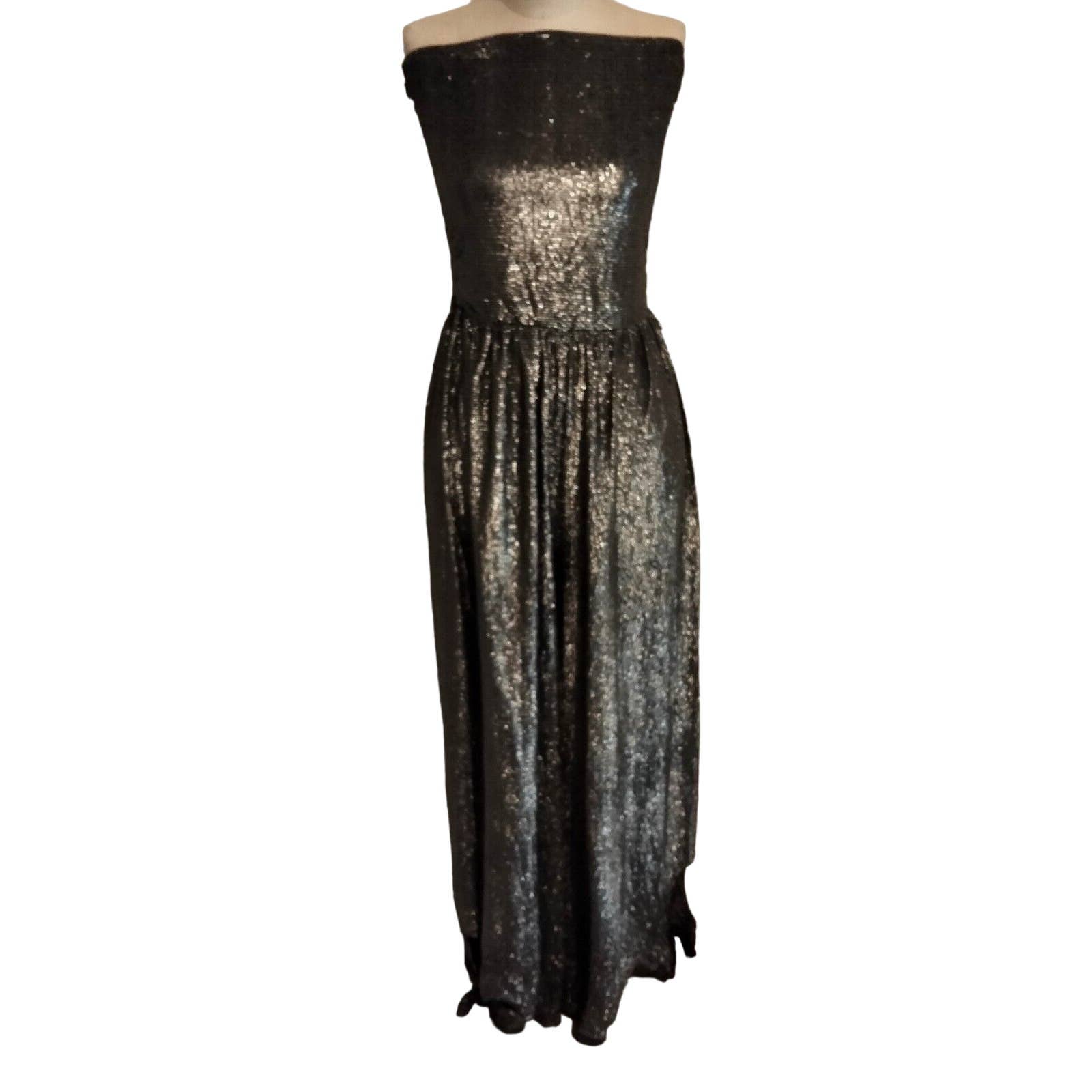 Vintage 70s 80s Silver Strapless Genie Pant Ankle Tie Wide Leg Jumpsuit 11