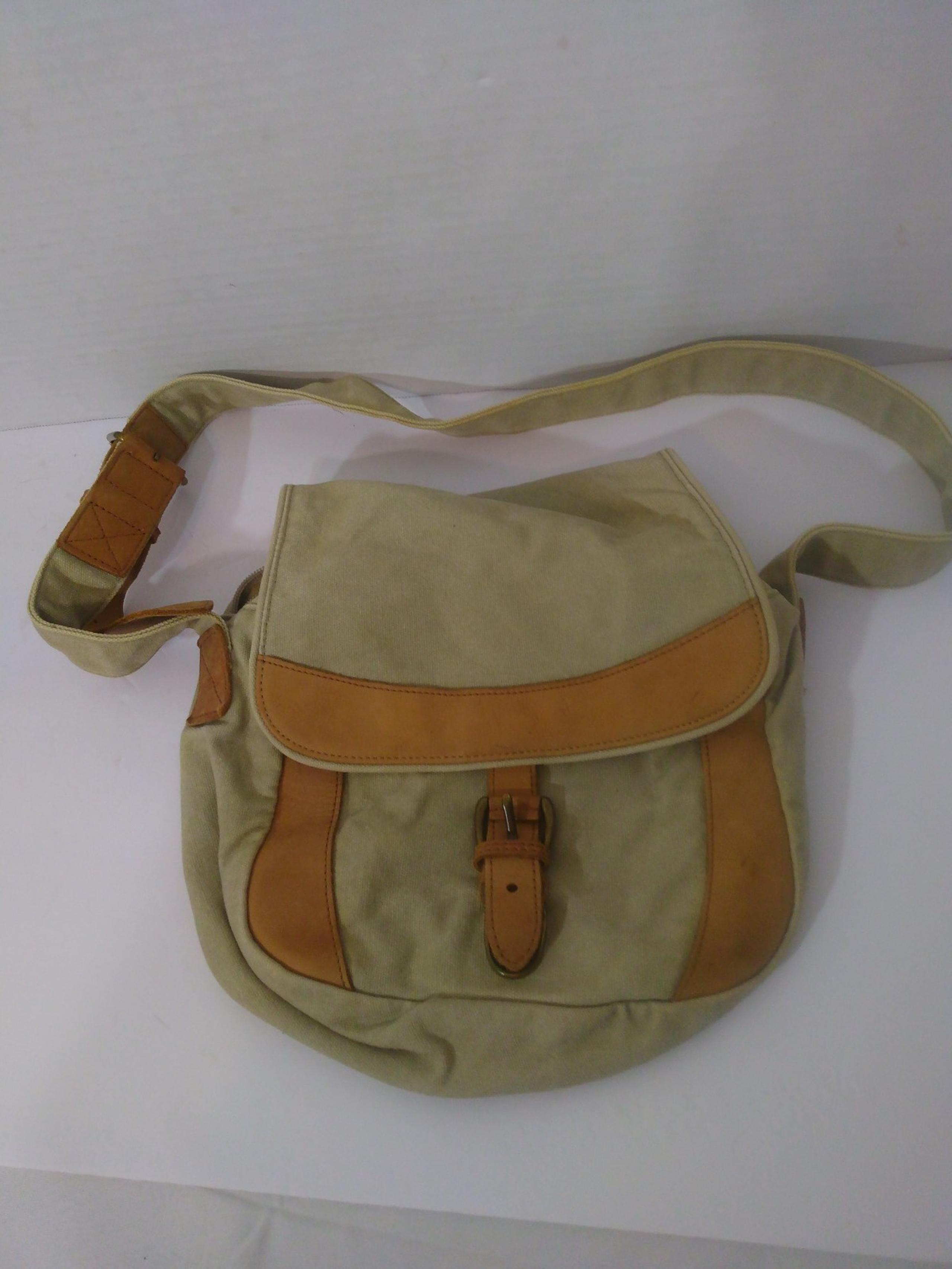 Vintage LL Bean Canvas & Leather Crossbody Shoulder Messenger Bag
