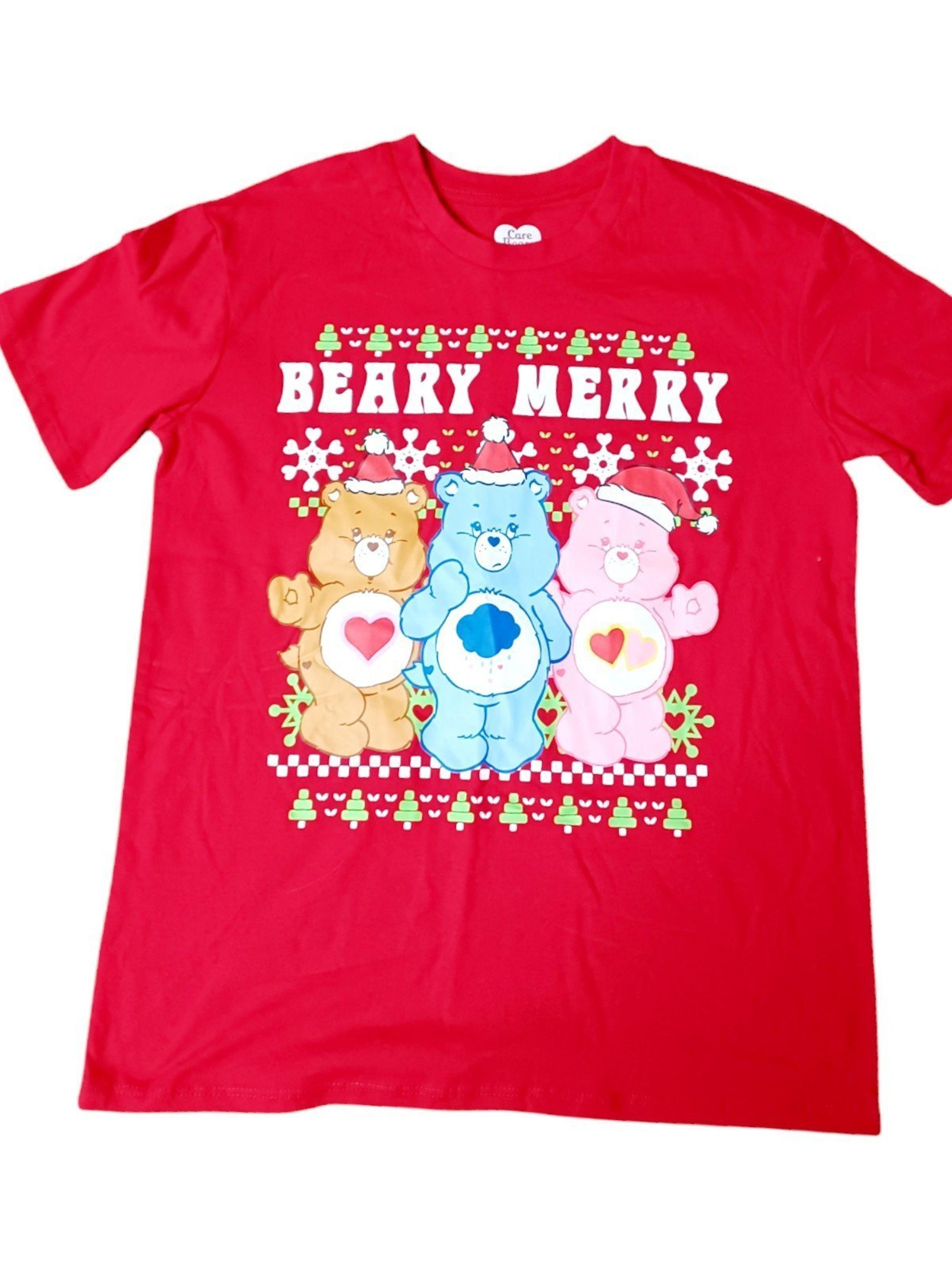 WOMEN'S Red CARE BEARS Beary Merry Christmas T-shirt  NEW Size XS