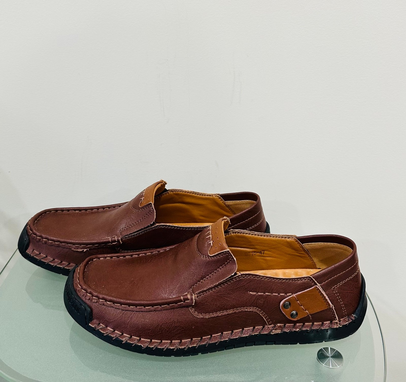 Mcemachi Men's 100% Caoutchouc Brown loafers casual Leather Shoes Size 11 US