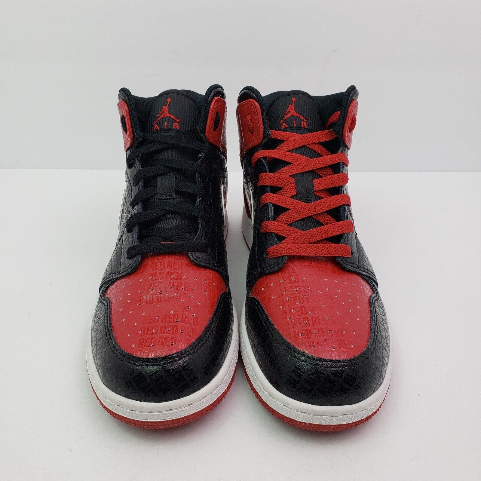 Nike Air Jordan 1 Mid Bred Youth Size 7Y Womens Sz 8.5 Black Red Sneaker Shoes