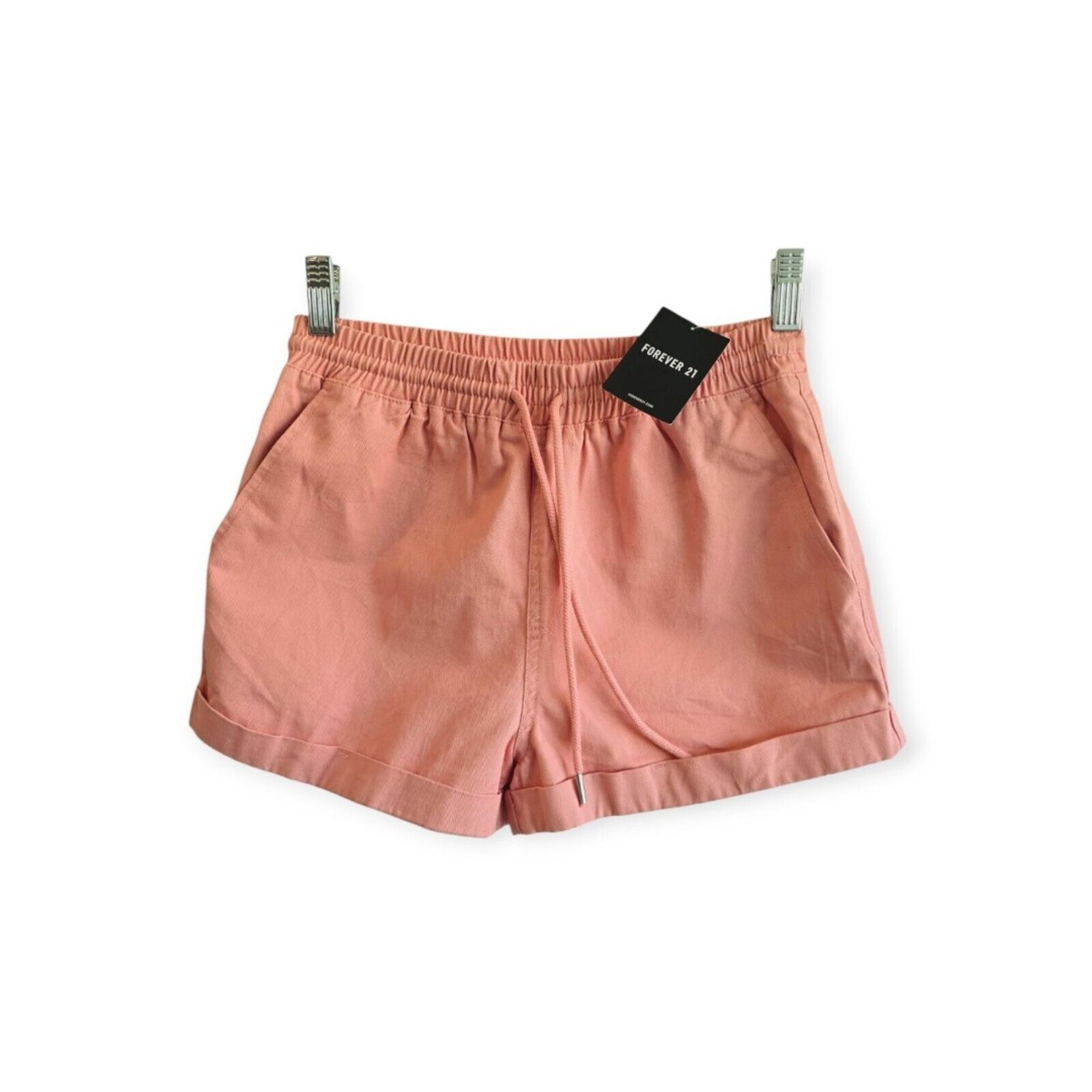 Forever 21 Womens Mini Shorts Pink Drawstring Waist Pockets Cuffed Hem S