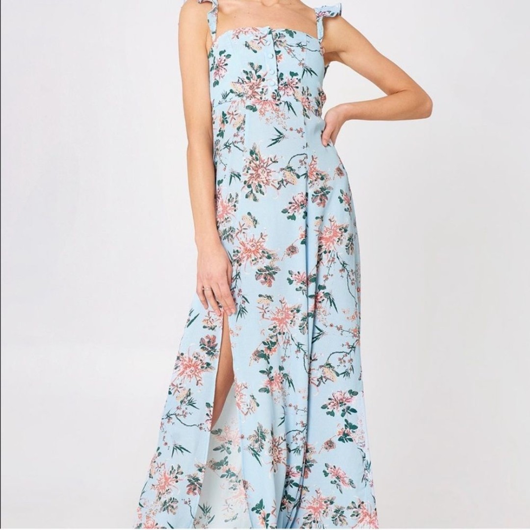 Flynn Sky Bardot Blue Floral Maxi Sz Medium