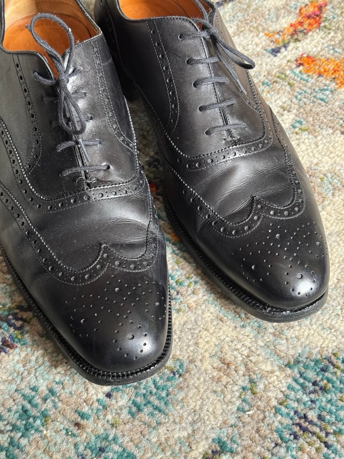Ralph Lauren Made in Italy Black Leather Wingtips US size 13
