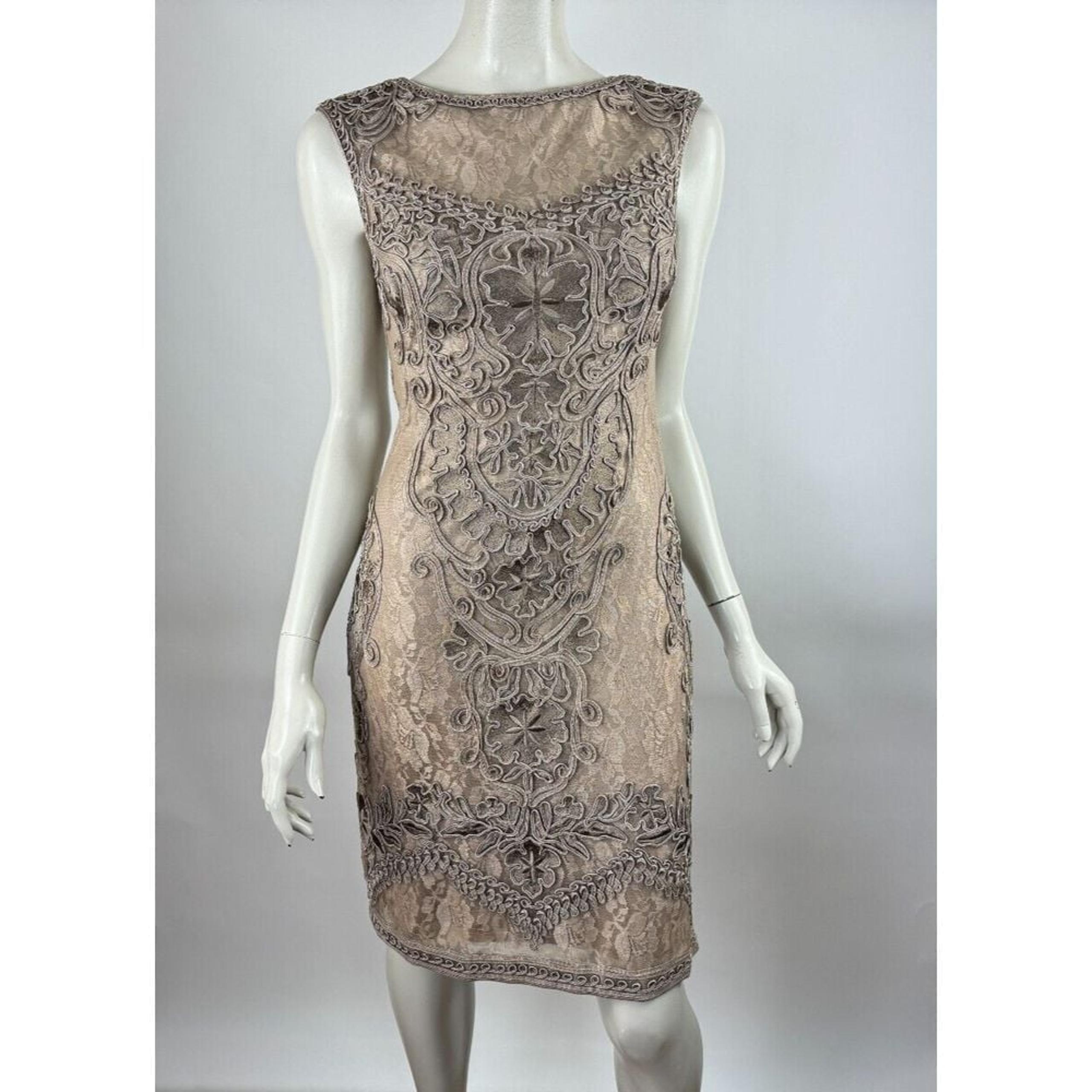 Sue Wong Embellished Lace Sheath Dress Women 0 Zip Closure Scoop neck Stretch