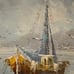 Vintage Original Harbor Boats Oil Painting On Canvas Artist Signed Hill Framed