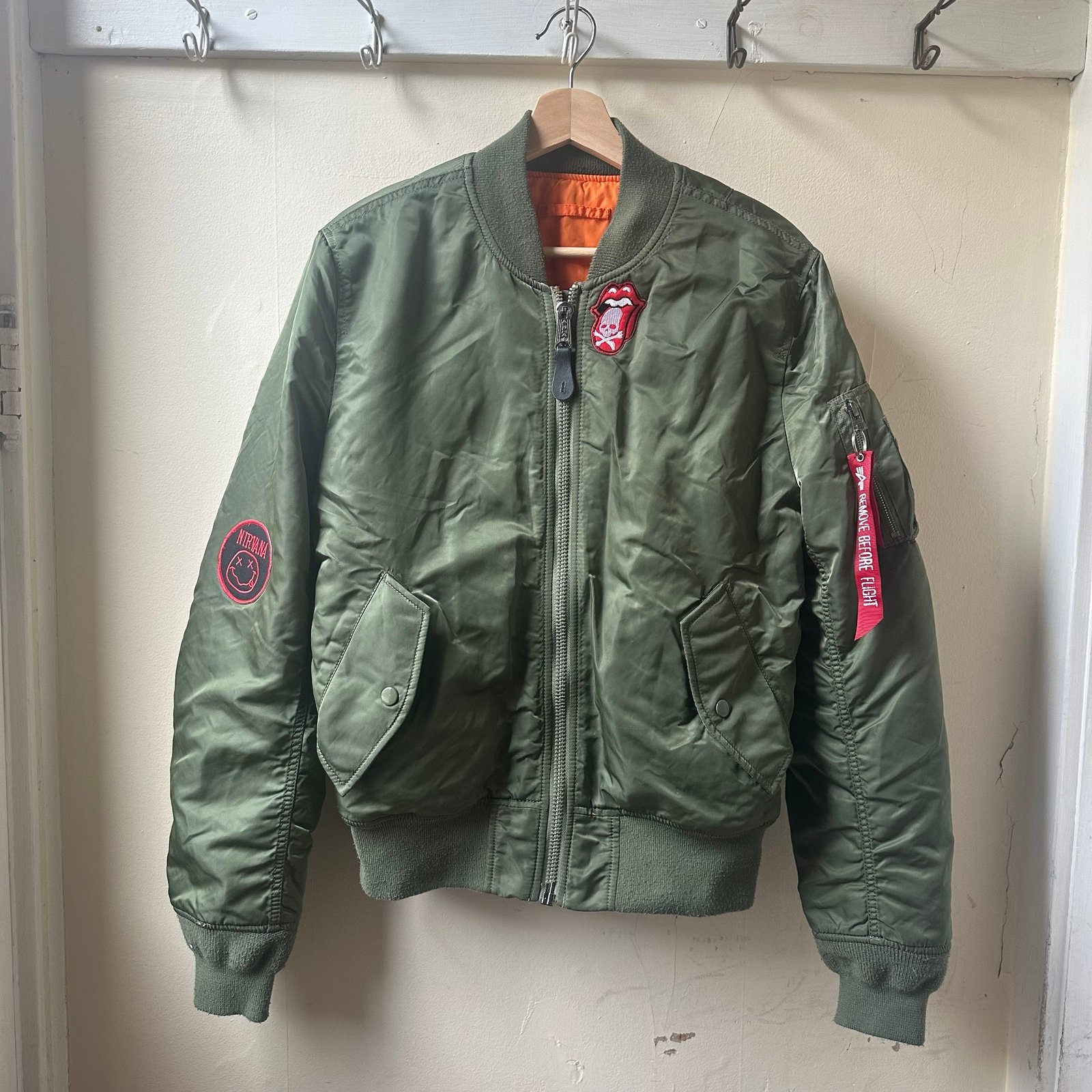 ALPHA INDUSTRIES Reversible Flight Jacket M Size Olive Green 90s Bomber Nirvana