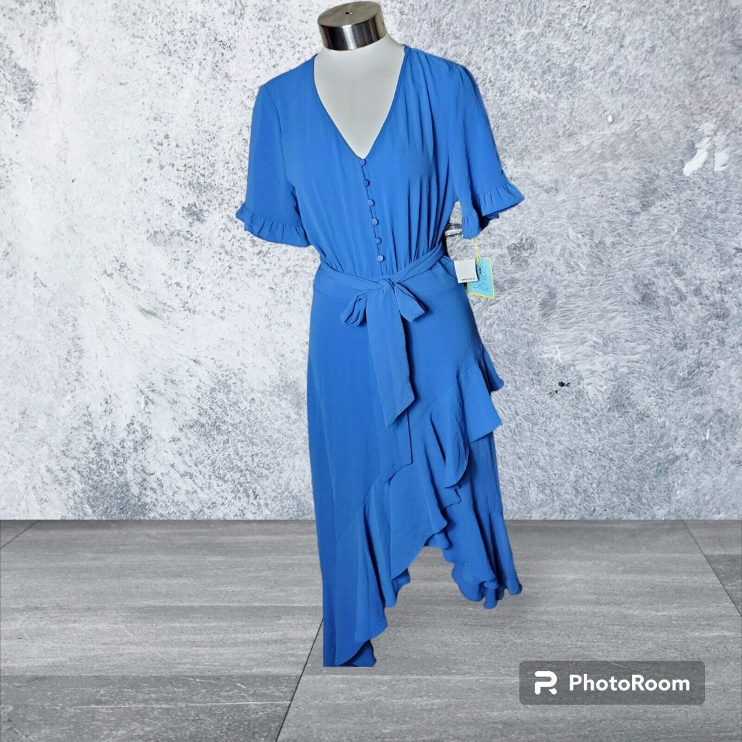 ceCe blue flutter sleeve asymmetrical ruffle shift dress Size 2 Reg 139.00