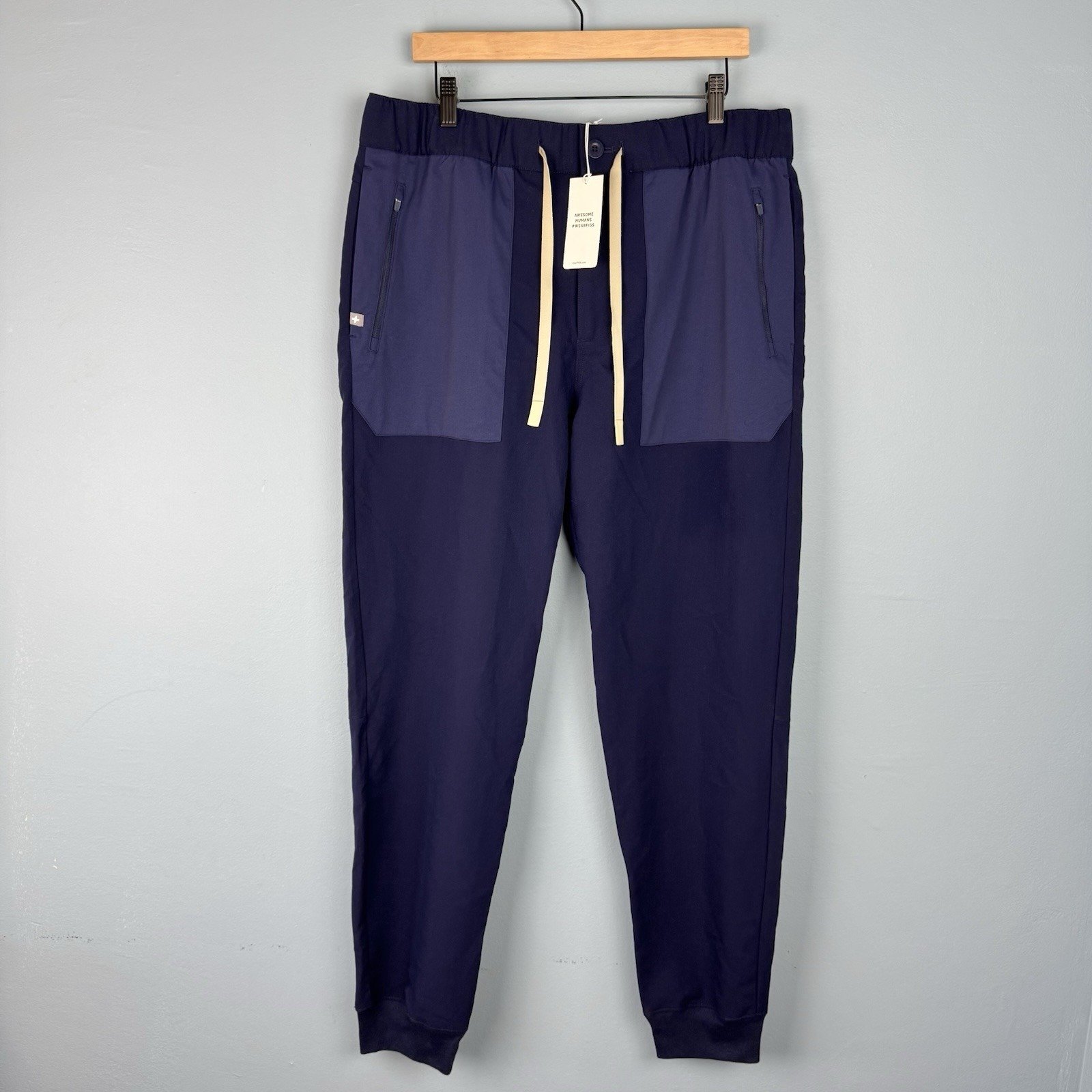 NWT Figs Scrub Bottoms Navy Blue Joggers Button Zip Pants Men's XL M21SW2006