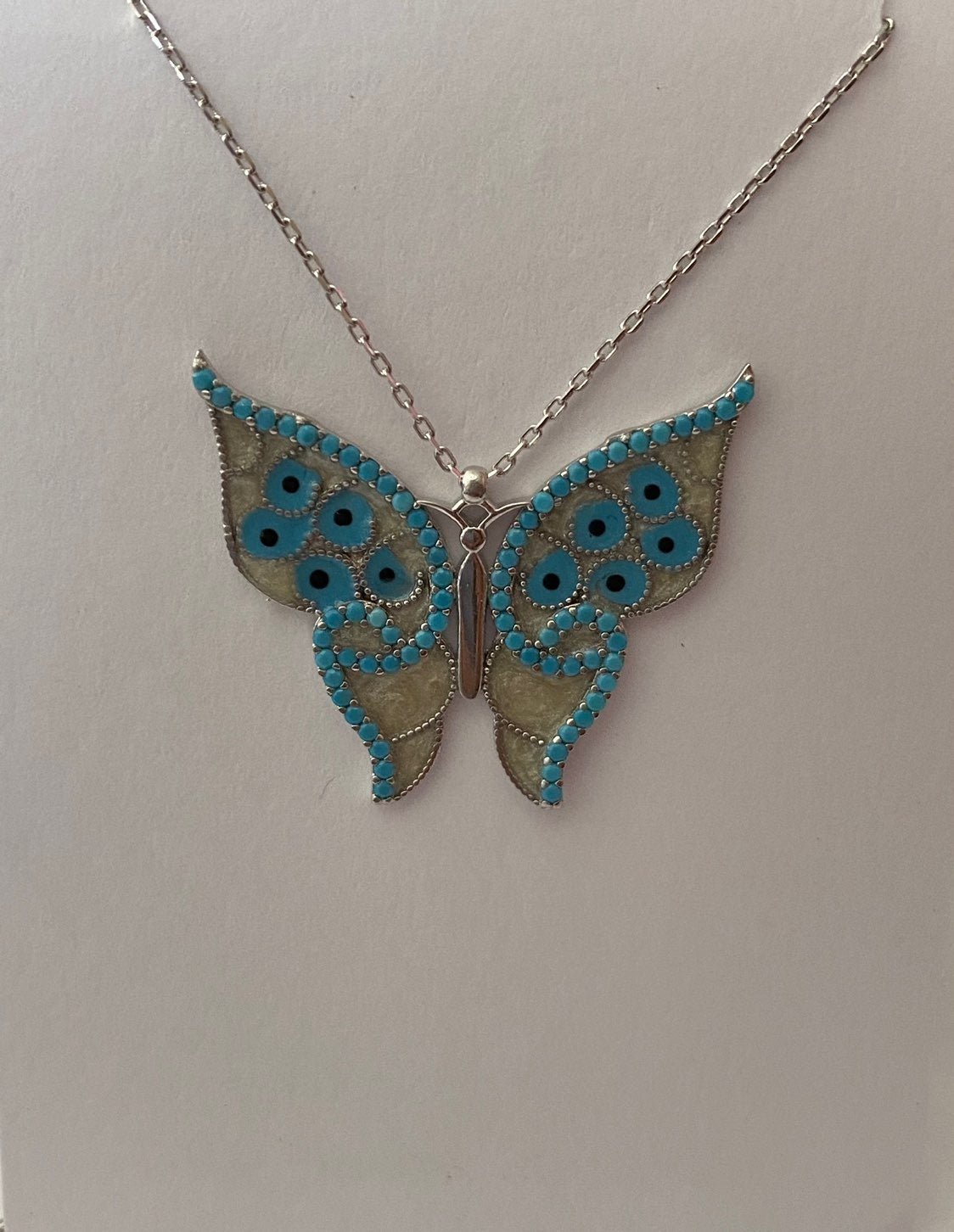 Blue butterfly evileye silver necklace