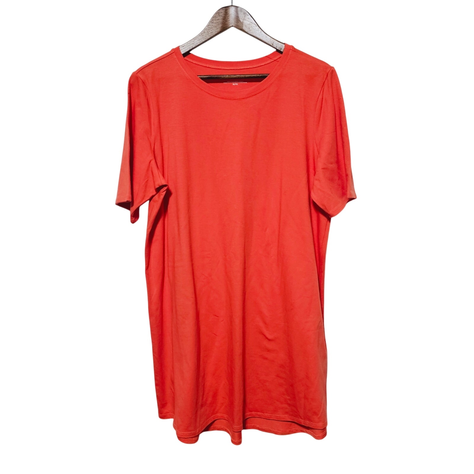 Eileen Fisher Coral Short Sleeve T Shirt Dress Cotton Blend Made is USA Size XL