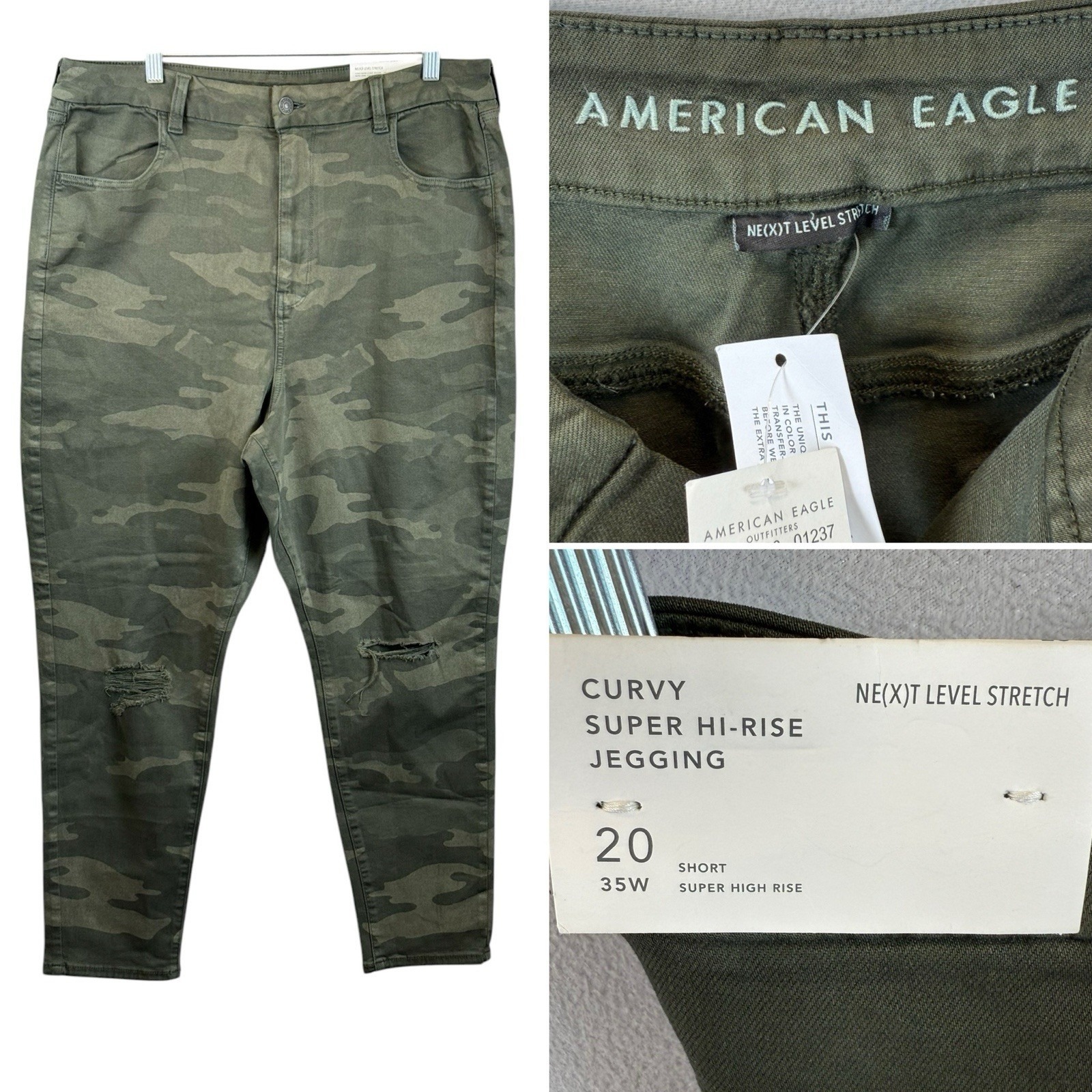 American Eagle Women's 20 Short Stretch Curvy Super Hi-Rise Jegging Camo Jeans
