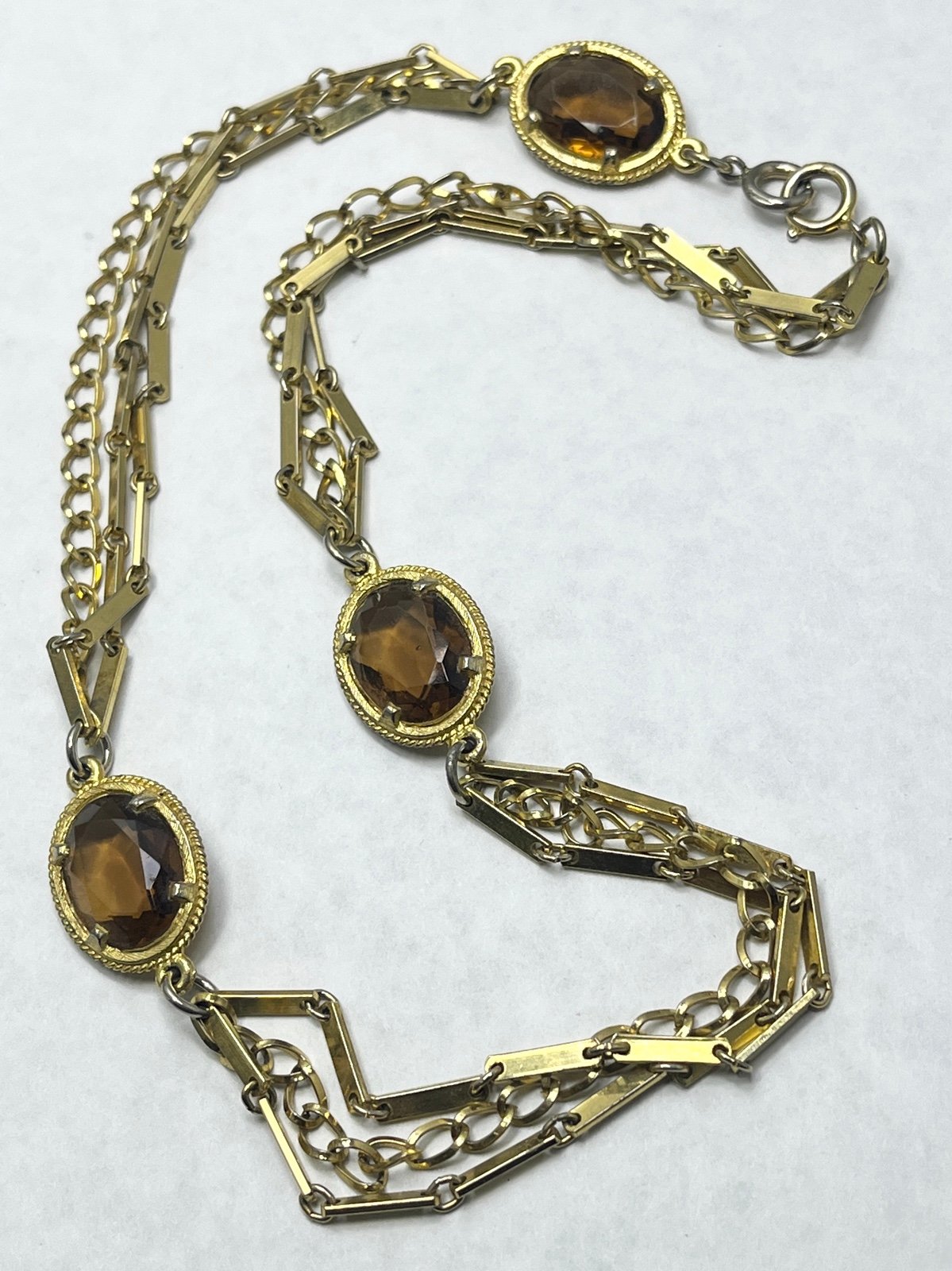 Vintage Brown Glass Multi Strand Chain Necklace