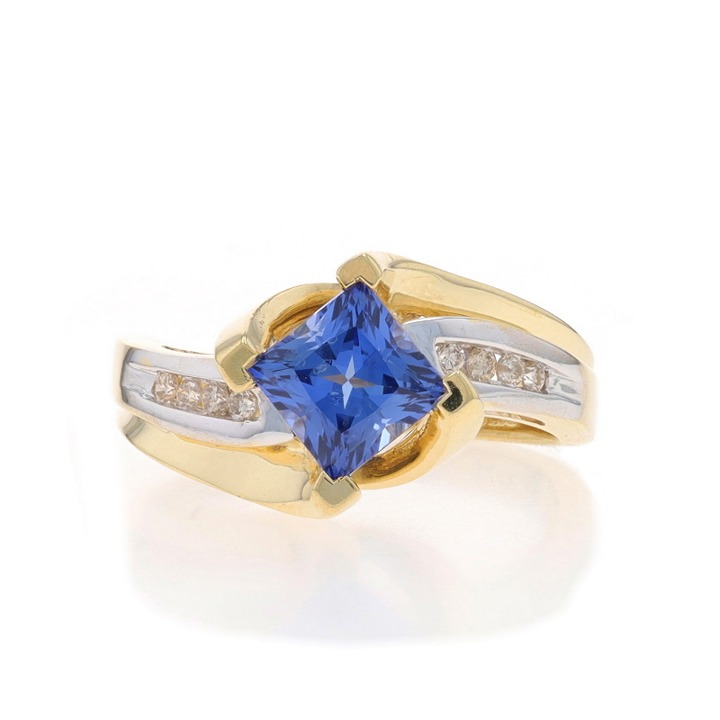 Yellow Gold Lab-Created Sapphire Diamond Bypass Ring 10k Princess 1.51ctw LX3440