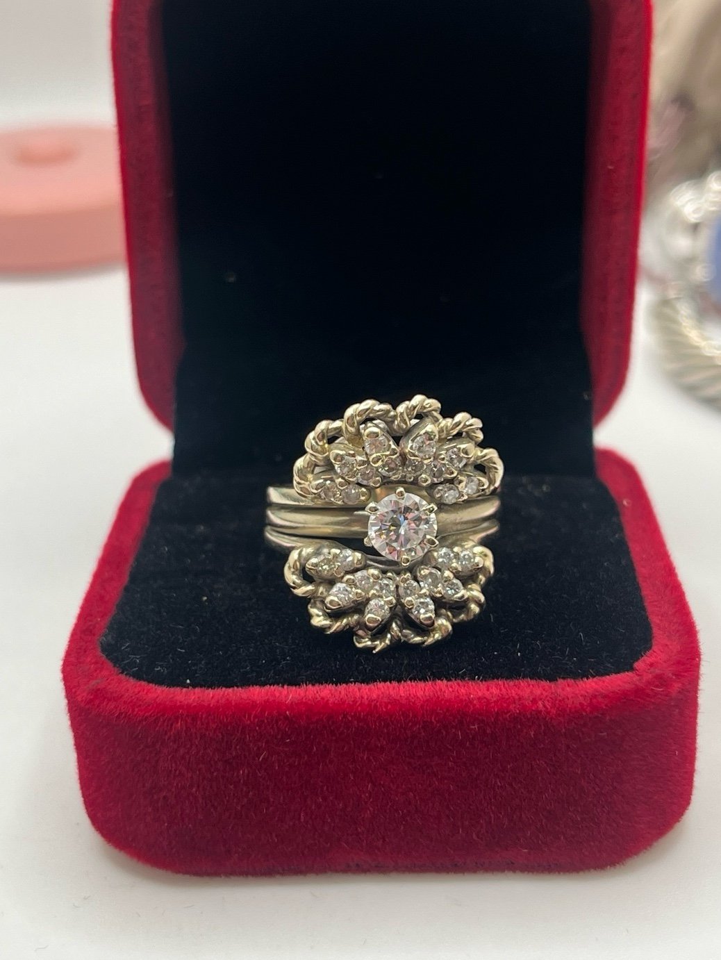 Vintage 14K White Gold 2 in 1 Diamonds Engagement Ring