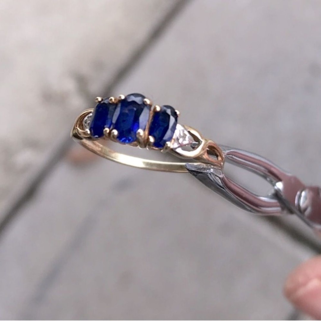 3 Sapphire & 2 Diamond 10k Yellow Gold Ring