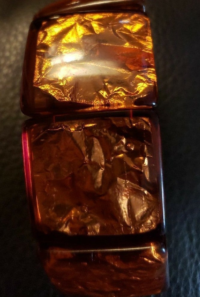 Natural Butterscotch Ballistic Amber Panel Stretch Massive Bangle Bracelet