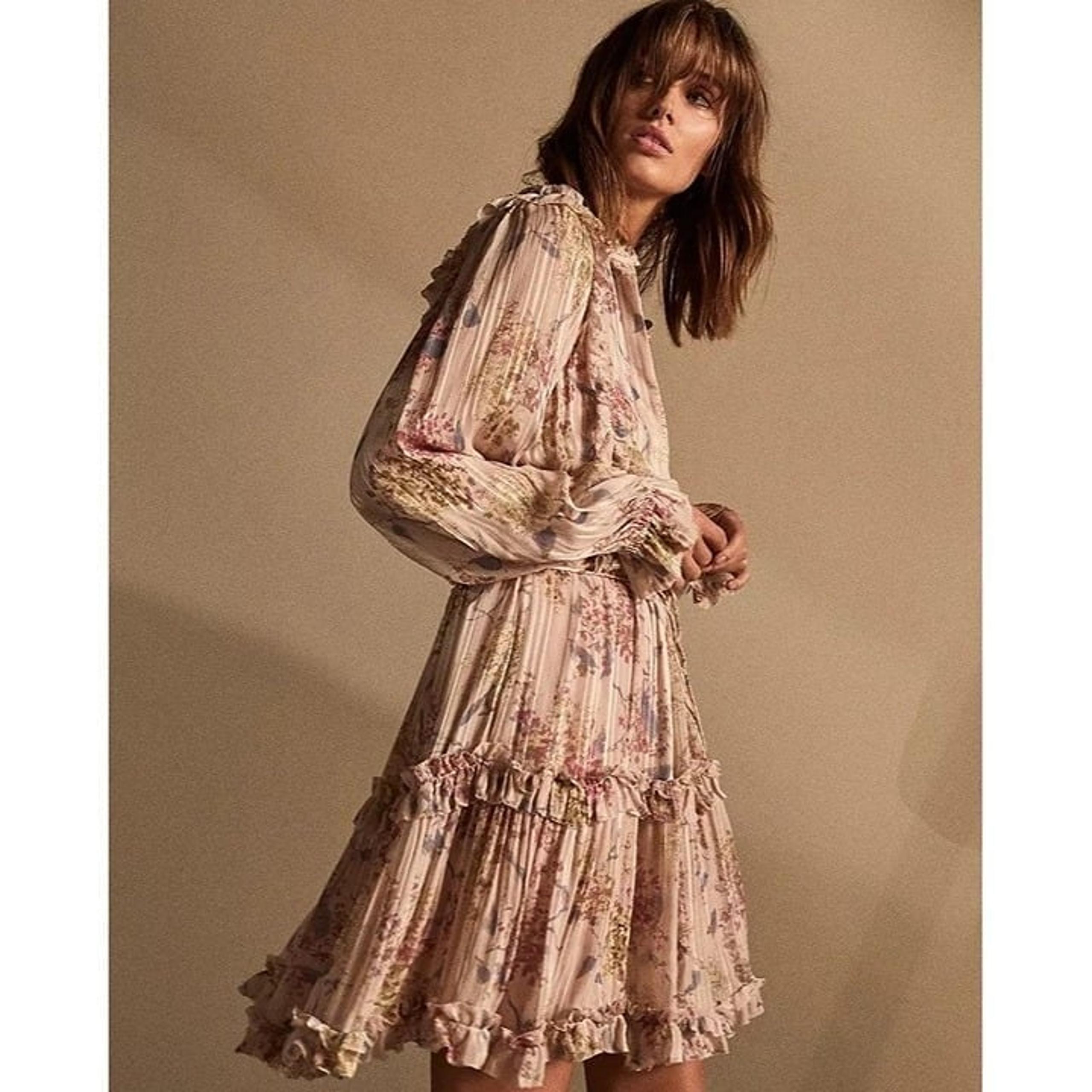 Reiss Cari Printed Ruffle Floral Smoke Dress Women's Size 4 /x1