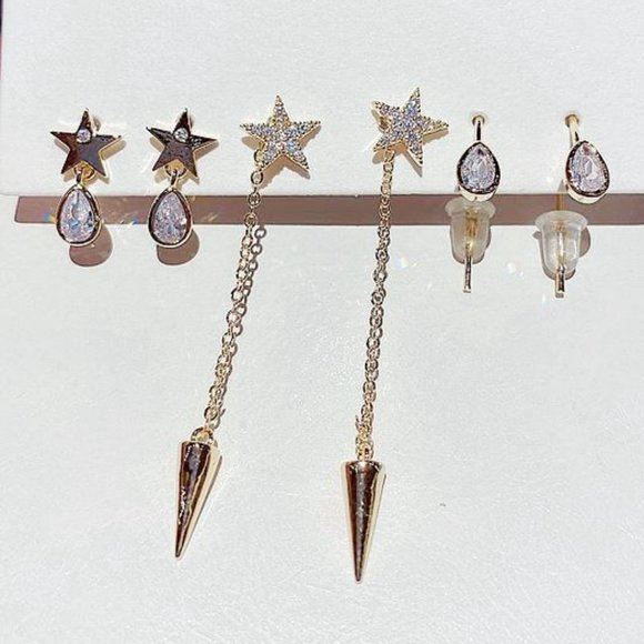 NEW [3 Pairs] 925 Silver Star Earrings