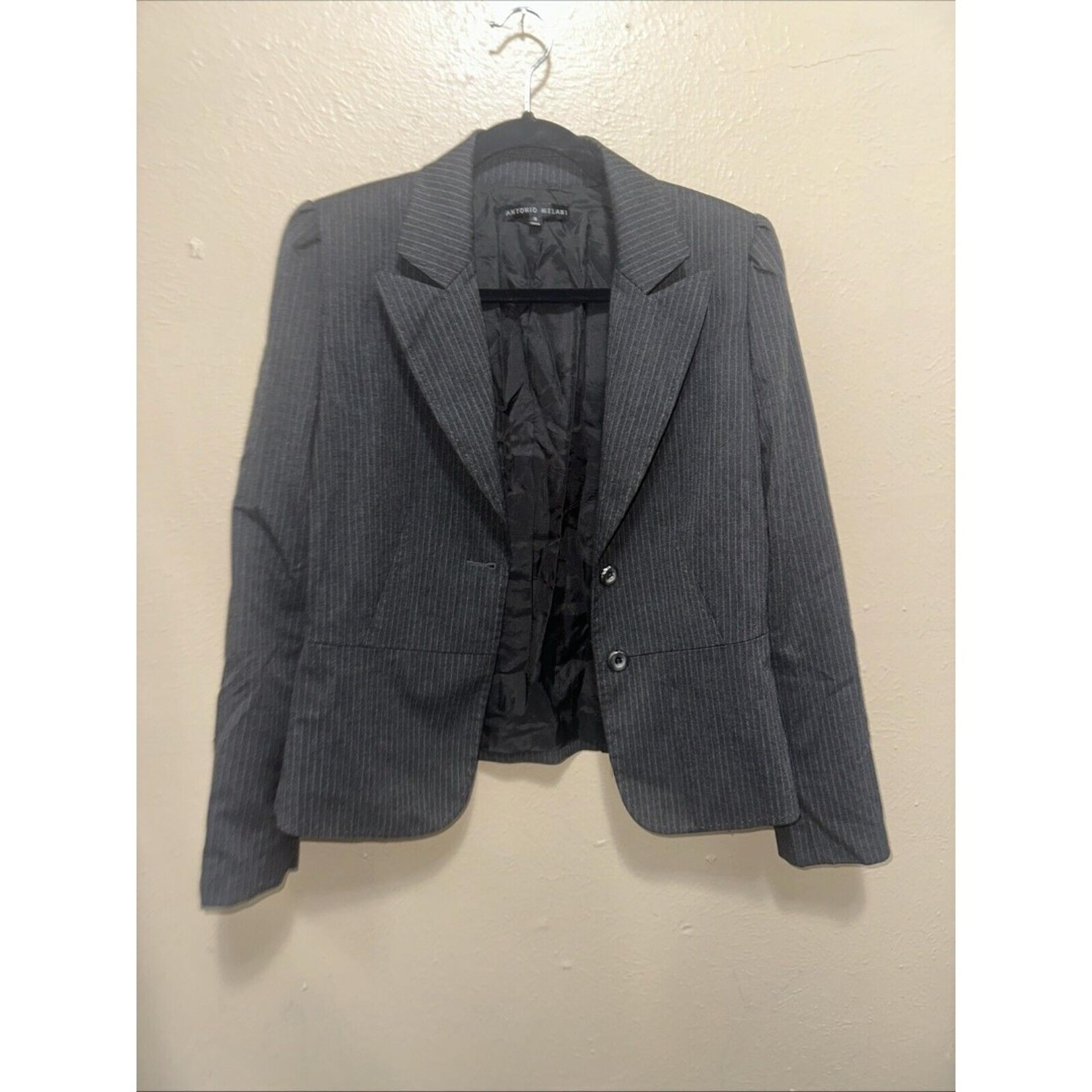 Antonio Melani Blazer Womens 8 Black Silver Pinstripe Single Button Jacket