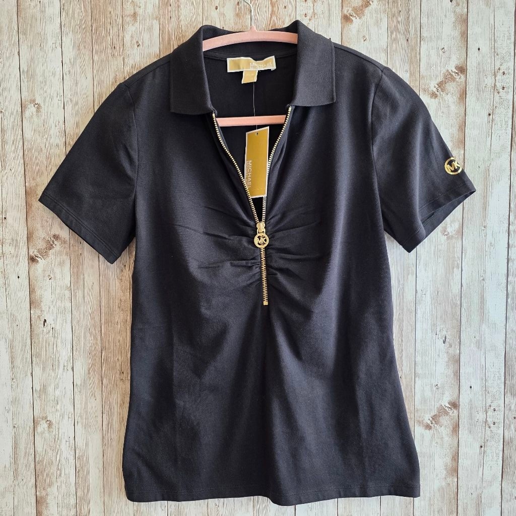Women's Michael Kors Polo Shirt XS Black Short Sleeve