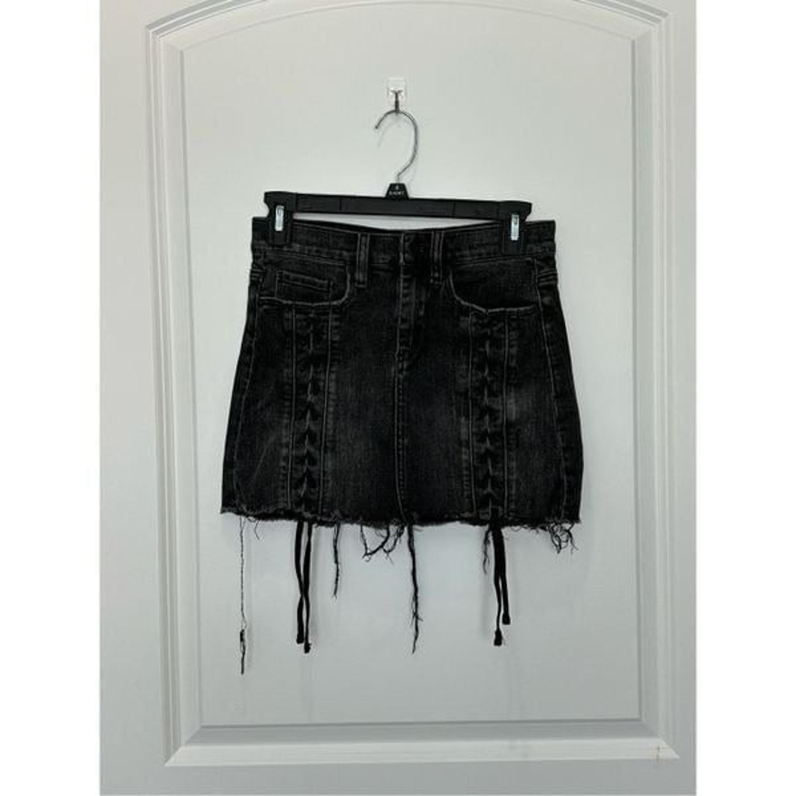 Blank NYC Black Denim Mini Skirt Lace-up front Size 0