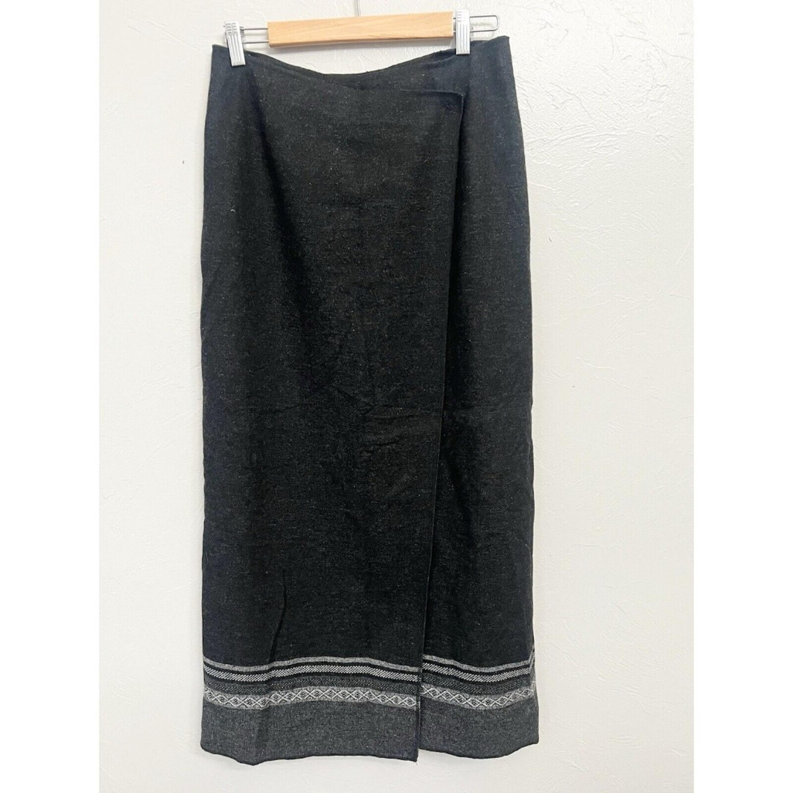 Vintage Eddie Bauer Wrap Maxi Skirt Size 12 Tall Wool Gray Southwestern Long