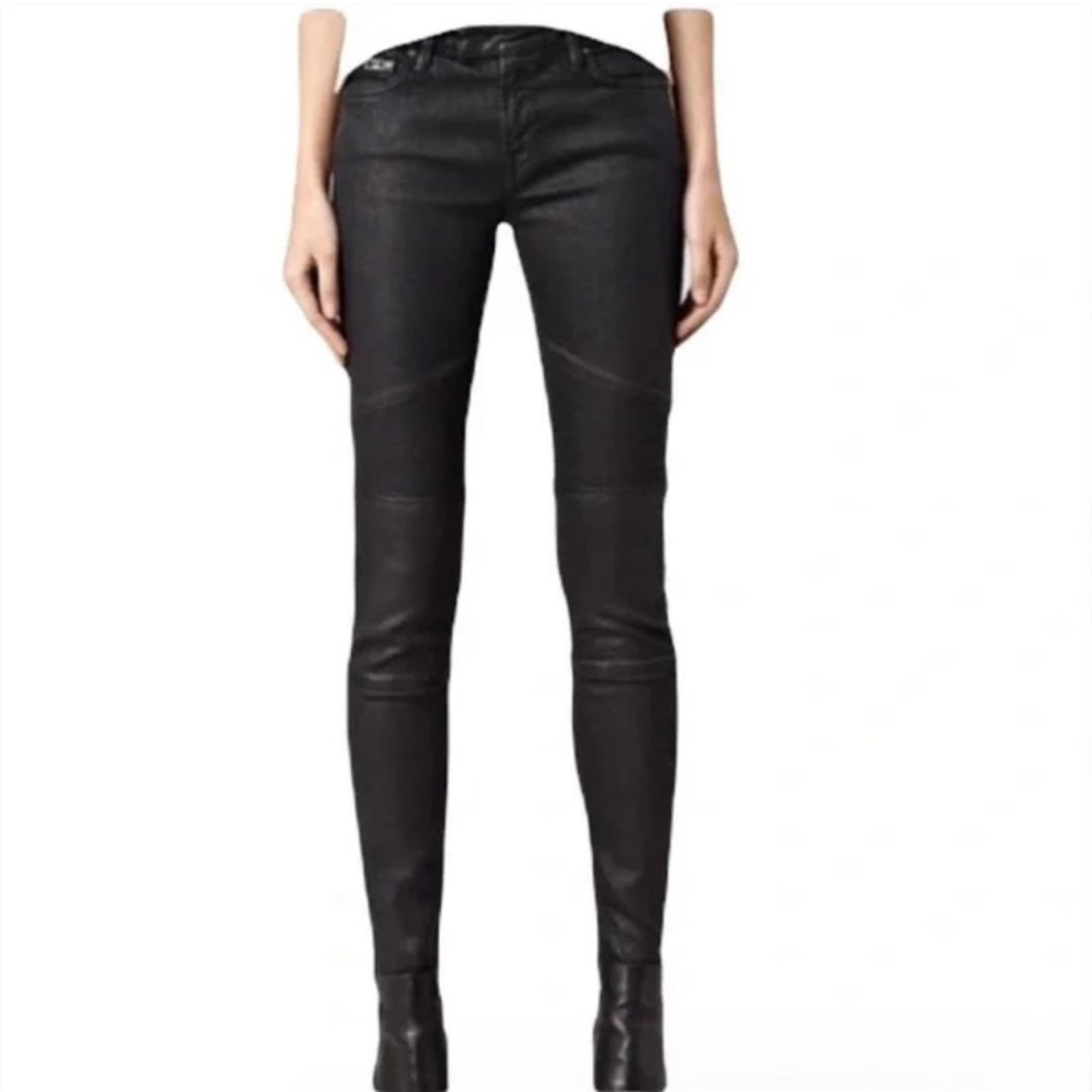 AllSAINTS Mauritius Black Italian Leather Biker Moto Pants