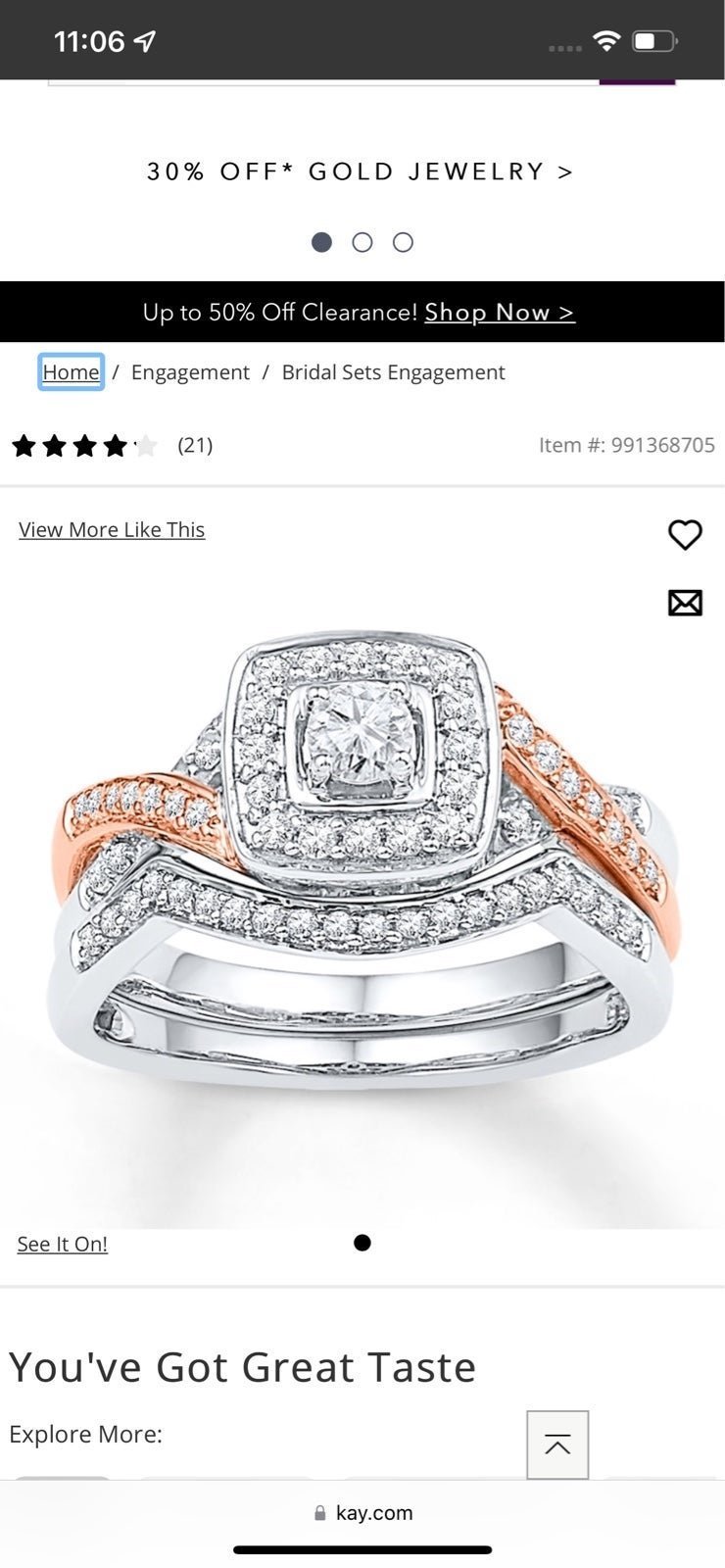 Kay white gold diamonds ring set