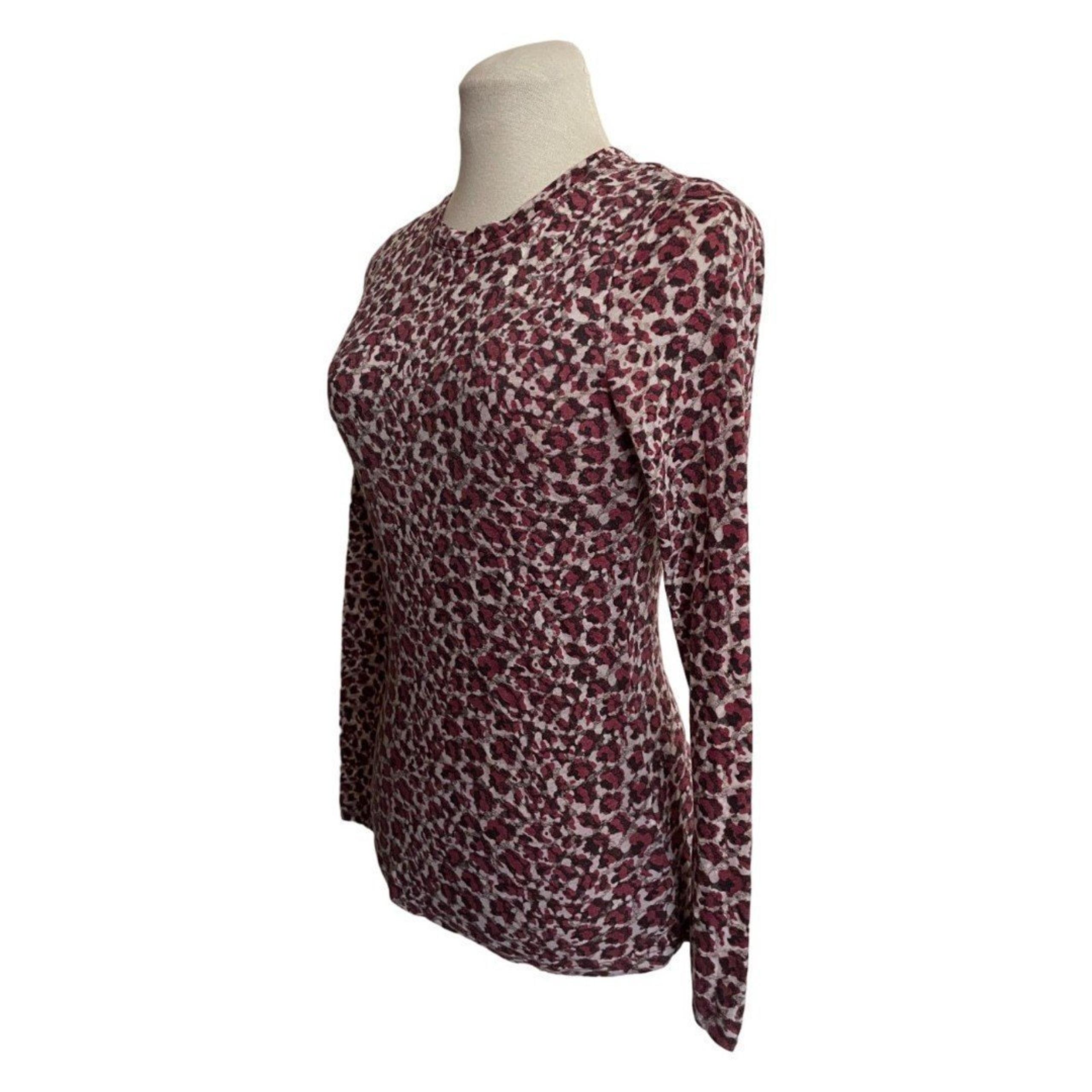 Harols's Vintage Long Sleeve Sheer Red Burgundy & Cream Rose Print Top Size XS