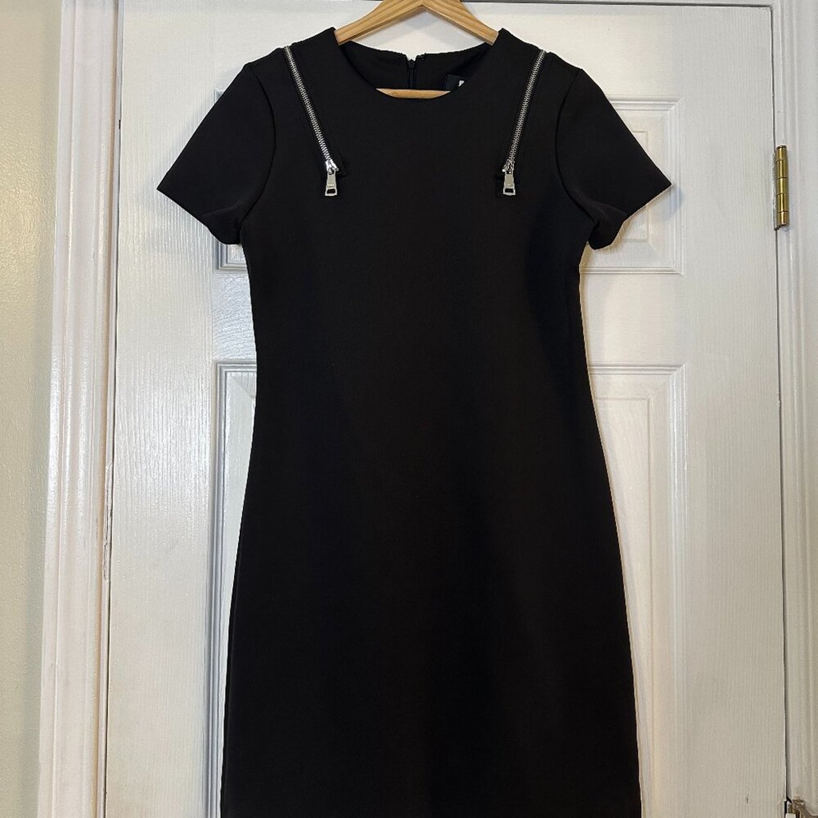 NWT DKNY Black Sheath Dress 2 | Short Sleeve w/ Shoulder Zipper Detail