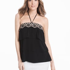 White House Black Market Embroidered Tiered Halter Top