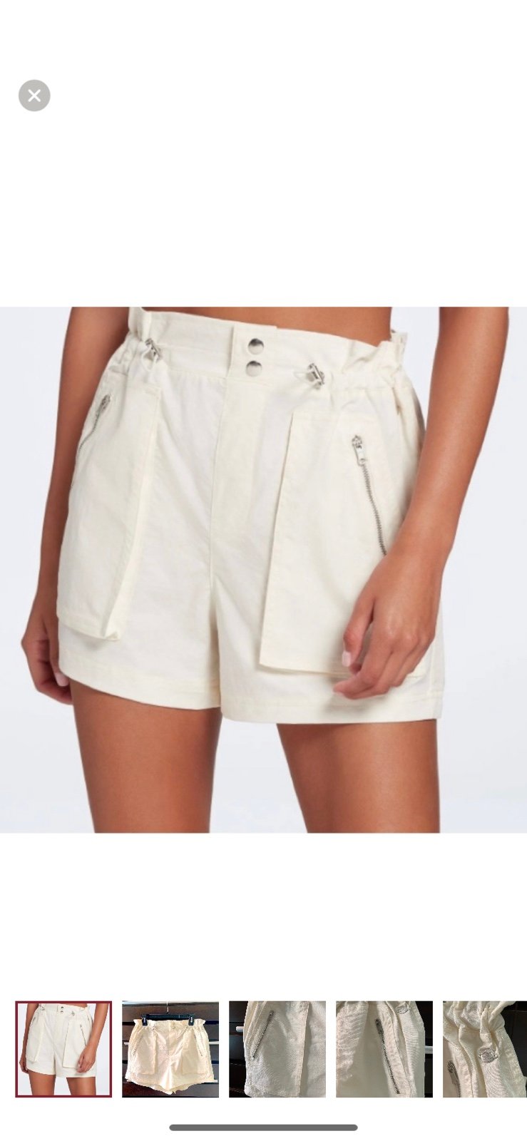 CALIA HIGH-RISE PAPERBAG SHORTS IN IVORY SIZE MEDIUM NWT