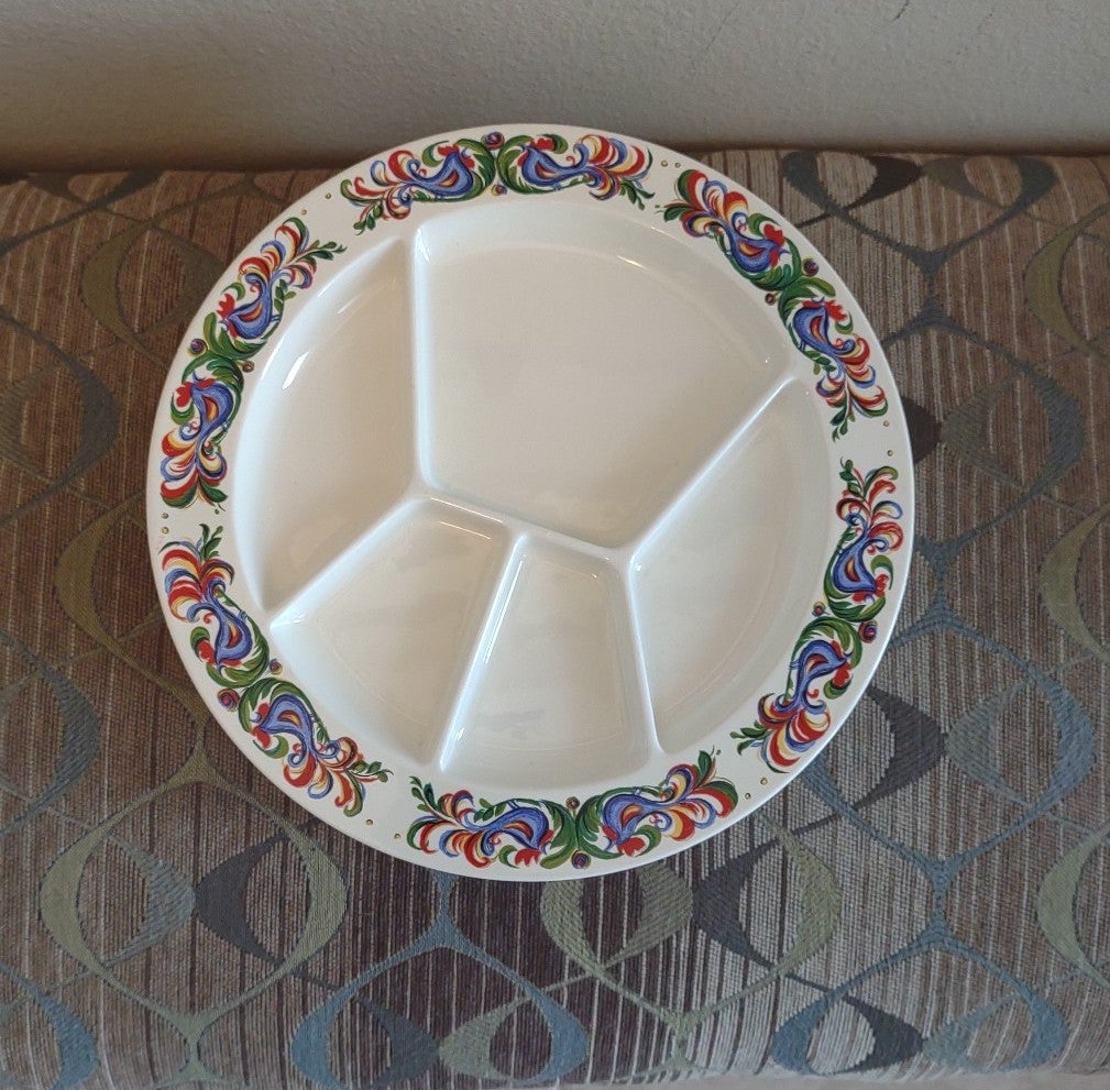 Villeroy& Boch vintage x5 RARE large festive bird plates with fondue dividers