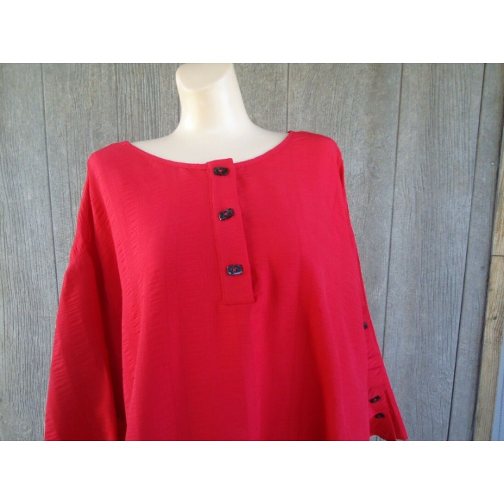 Asymmetric Puckered Bold Orange Red Scoopneck Blouse 2x NWT Gathered Sleeves